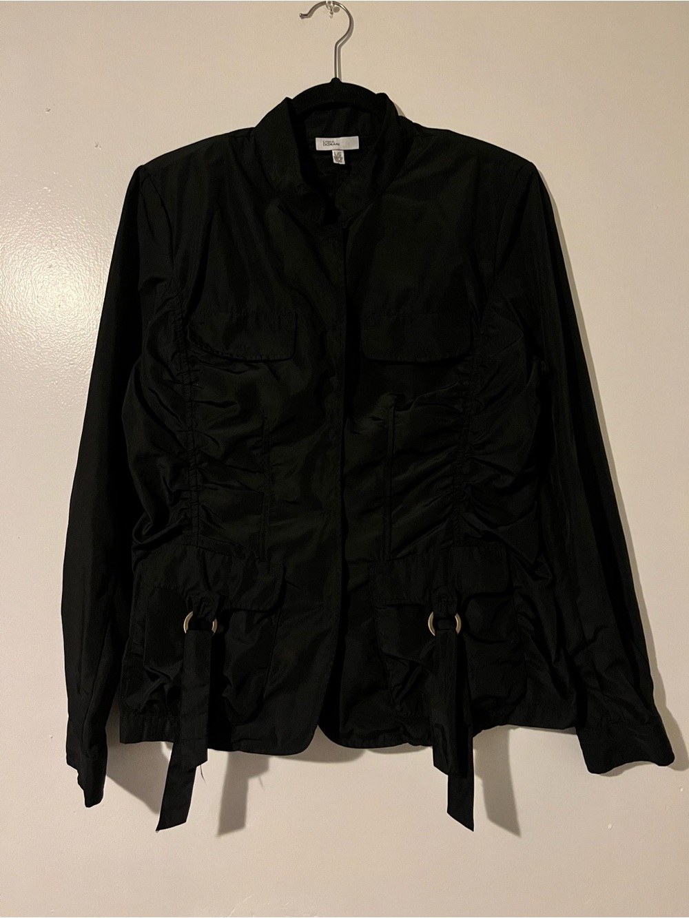 Women's Black Utility Jacket with Ruching and Cinch Waist